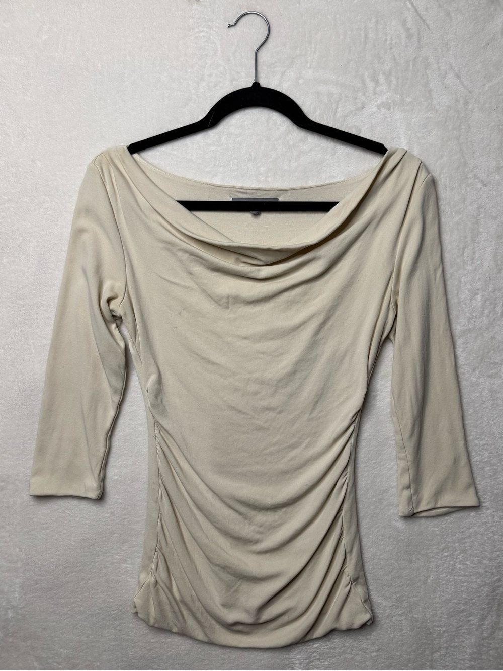 Vintage Silk Classiques Entier Cream Cowl Neck Ruched Top 3/4 Sleeves Blouse M